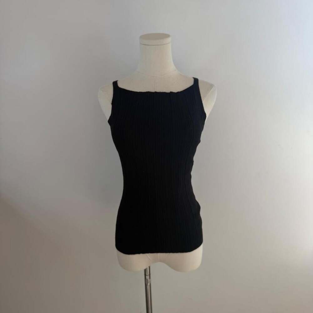 PAIGE Yuelia Ribbed Knit Square Neck Tank | Black Sleeveless Top | Womens Size M